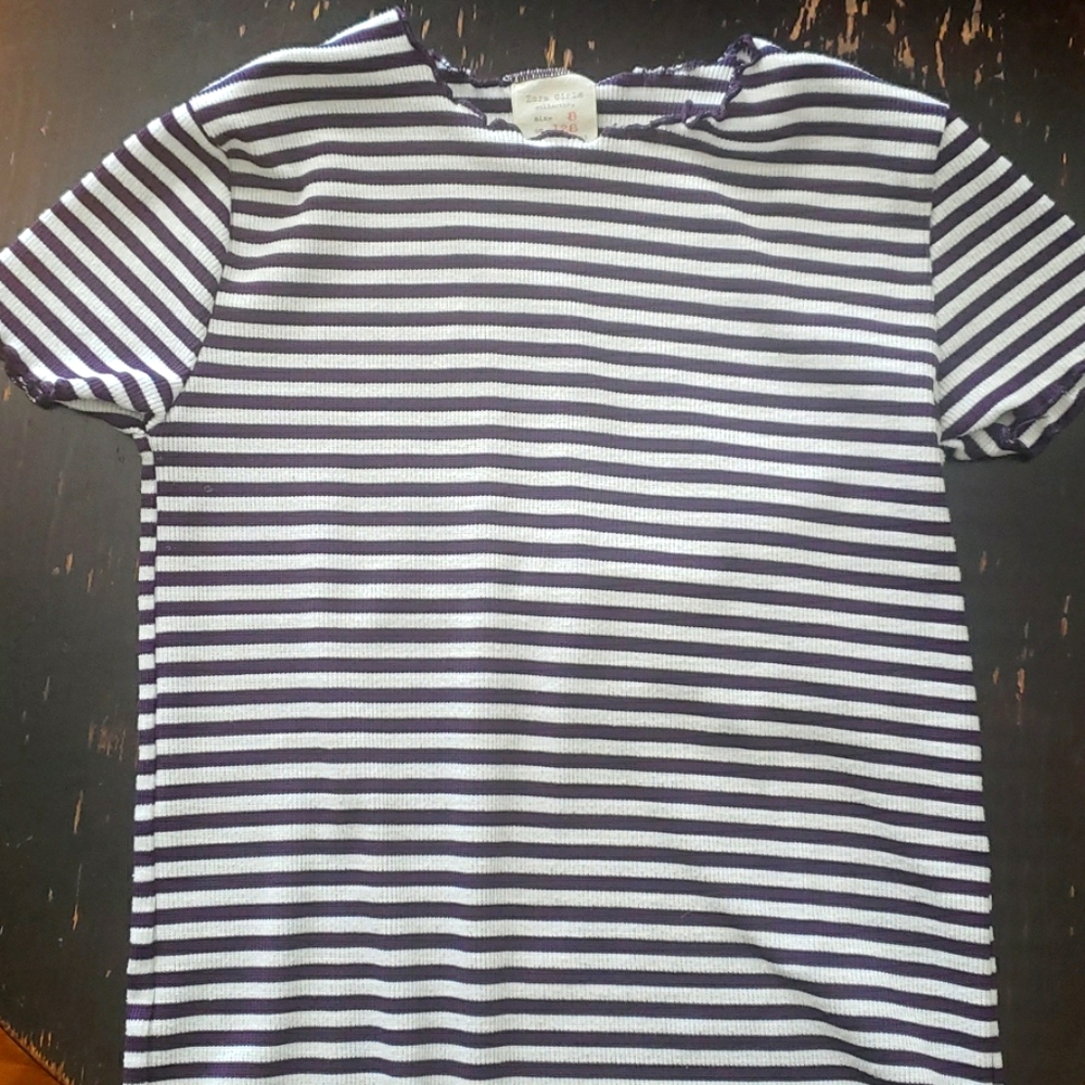 Zara slruffle hem striped shirt.